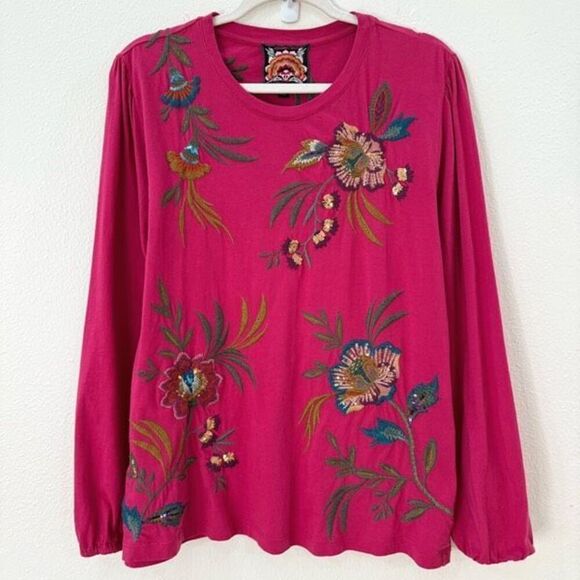 Johnny Was Sweaters - Johnny Was Sidonia Bishop Sleeve Sequin Pullover Sweater Vivacious Pink - M